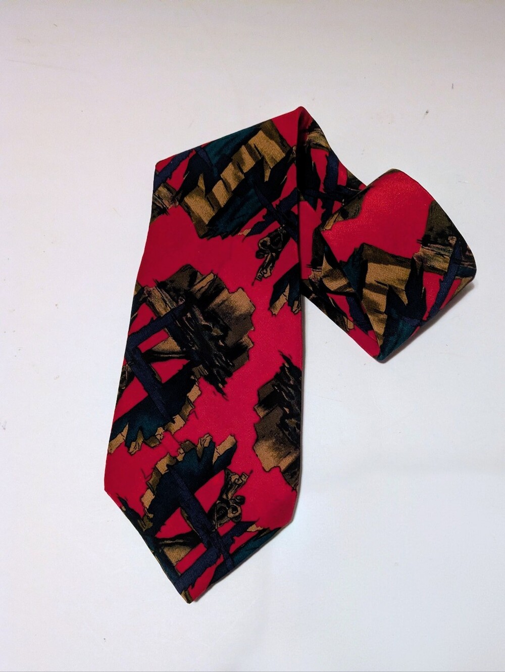 J Garcia Men's Red Patterned Silk Tie Classic Statement Accessory